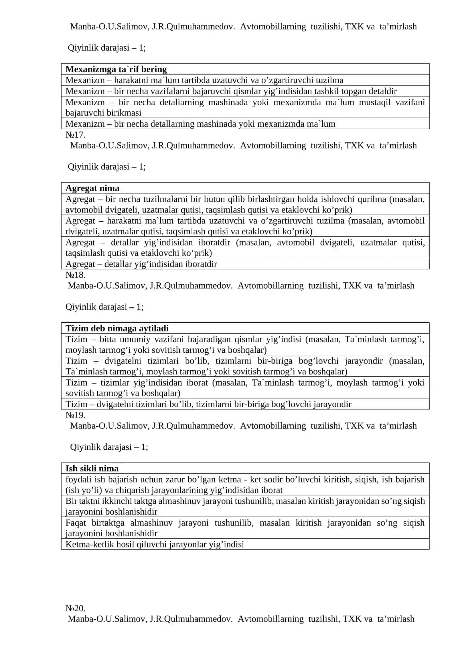 B” TOIFALI TRANSPORT VOSITALARINI TUZILISHI VA ULARGA TEXNIK XIZMAT KO’RSATISH 4