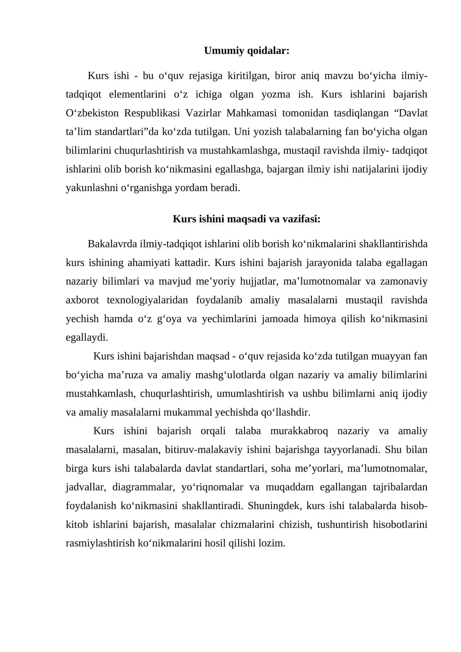 KURSI ISHI TAYYORLASH BO'YICHA METODIK KO'RSATMA 4