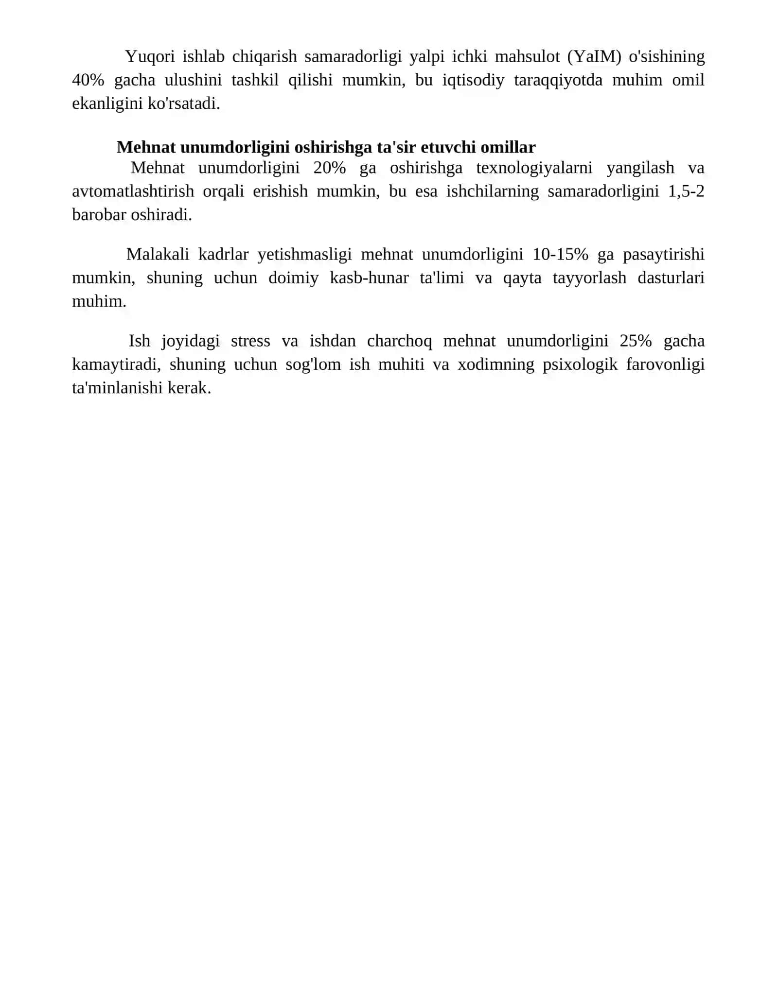Mehnat unumdorligi - iqtisodiy o'sish omili sifatida 4