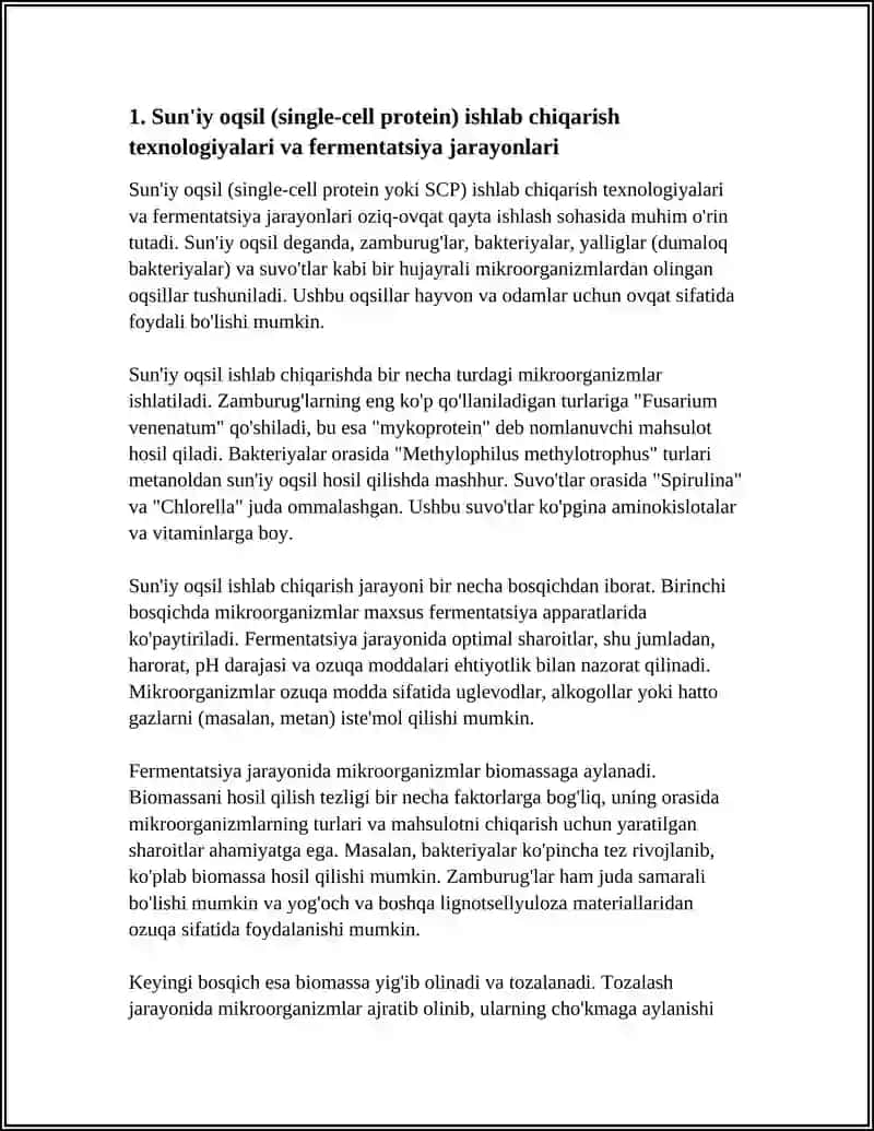 SUN'IY OQSIL OZUQA MODDALARINING ISHLAB CHIQARILISHI VA KELGUSIDAGI IMKONIYATLAR 4