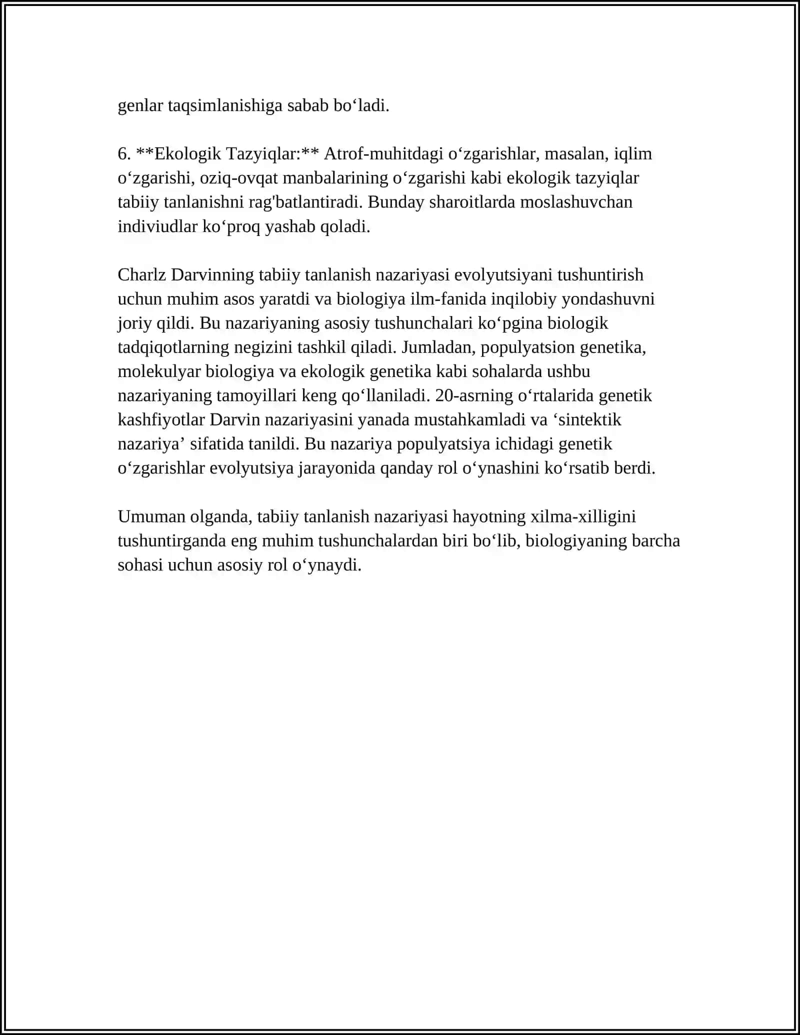 REFERAT: TURLARNING PAYDO BOLISHI:TABIY TANLANISH VA YANGI TURLARNING SHAKLANISHI 4