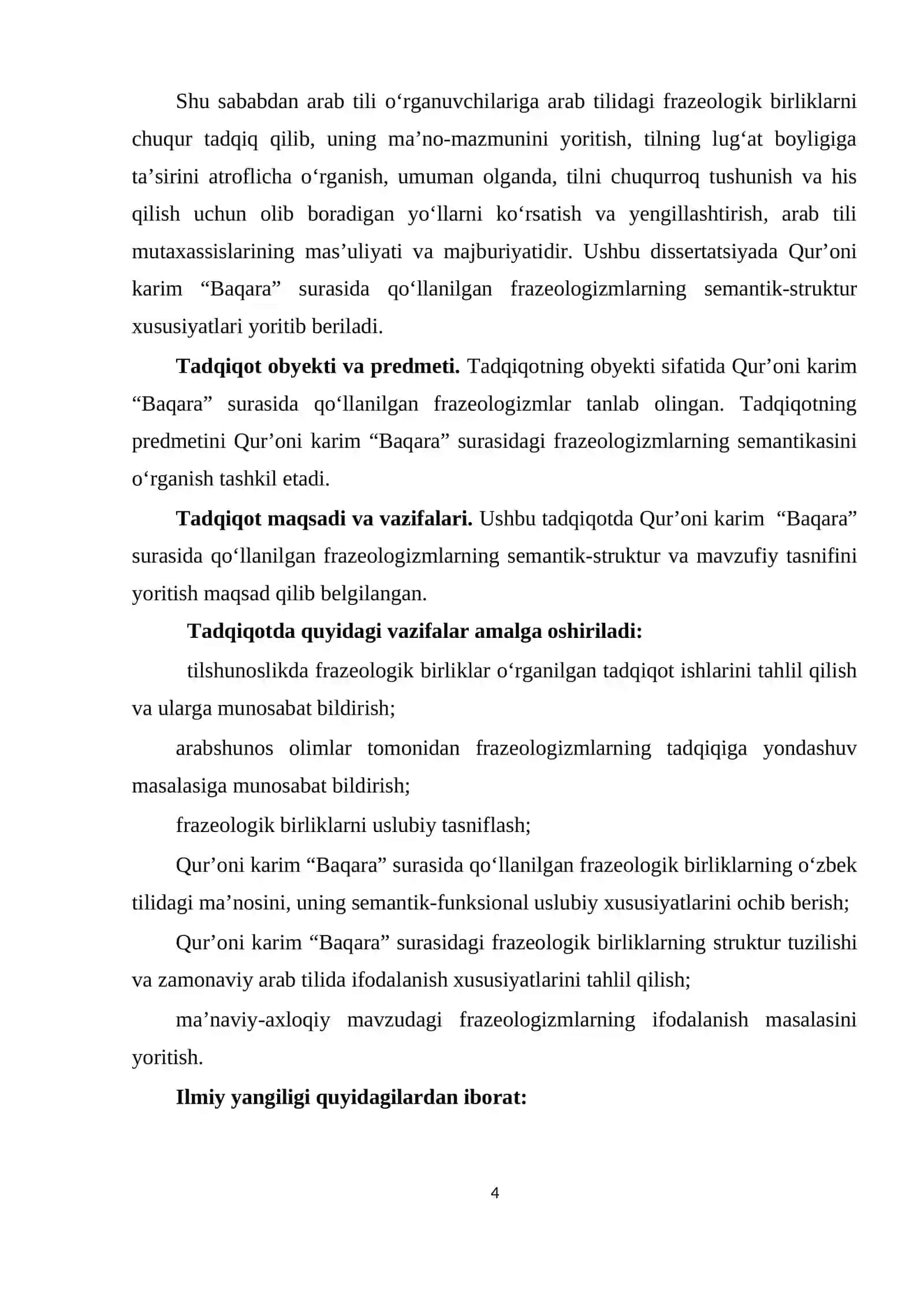 DISSERTATSIYA Qur'oni Karim “Baqara” surasida qo'llangan frazeologizmlar semantikasi 4
