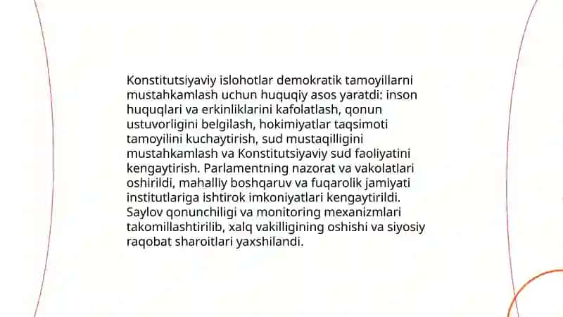 Oʻzbekistonda Demokratik Fuqorolik Jamiyati Asoslarining Shakilanishi Amalga Oshirilgan Siyosiy Islohotlar 4