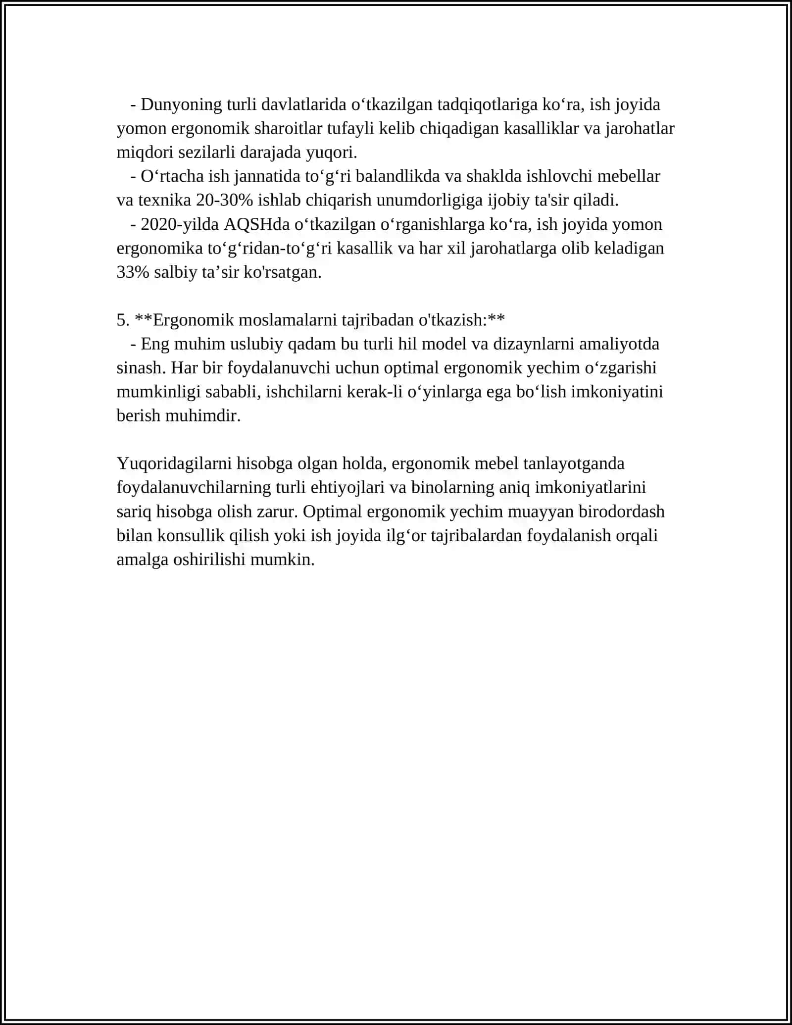 OFFICE LOYIHASINI ERGANOMIKA JIHATDAN TO'G'RI TASHKIL ETISH 4
