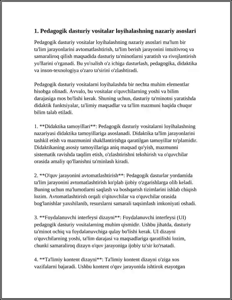 PEDAGOGIK DASTURIY VOSITALARNI LOYIHALASH MAVZUSIDA 15 BETLI REFERAT 4