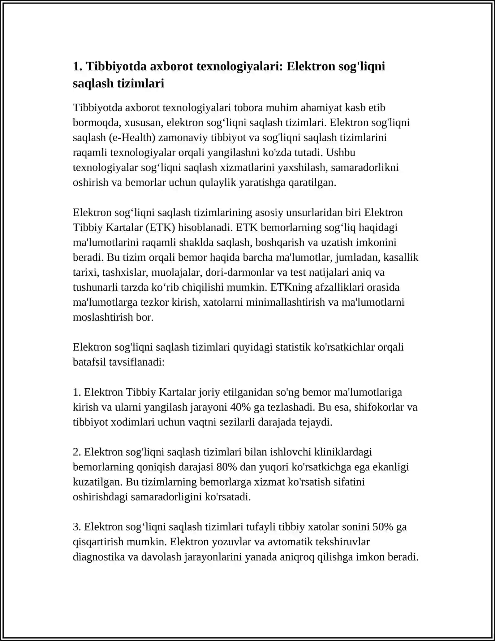 Tibbiyotda axborot texnologiyalari: Elektron sog'liqni saqlash tizimlari 4