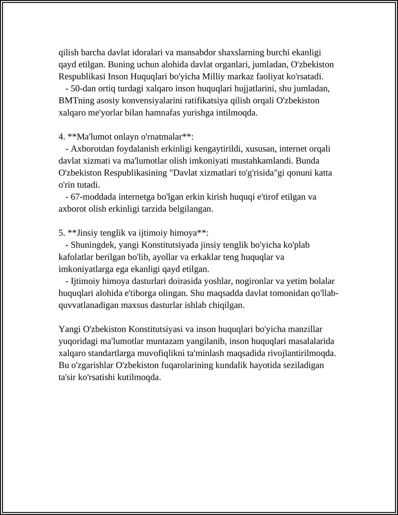 YANGI O'ZBEKISTONDA INSON HAQ-HUQUQLARI VA ERKINLIKLARI KAFOLATINING YARATILISHI 4