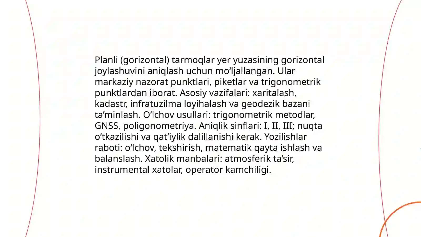 Planli va balandlik geodezik tarmoqlarning mohiyati 4