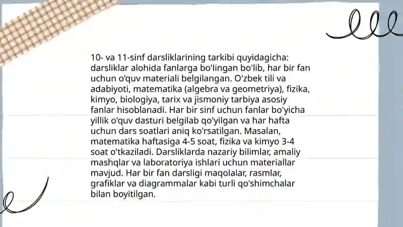 Umumiy oʻrta taʼlim maktablarining 10- va 11- sinf darsliklarining tuzilishi va mazmuni 4