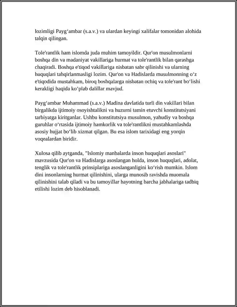ISLOMDA INSON HUQUQLARI HIMOYASI, IJTIMOIY TENGLIK, ADOLAT VA TOLERIANTLIK 4