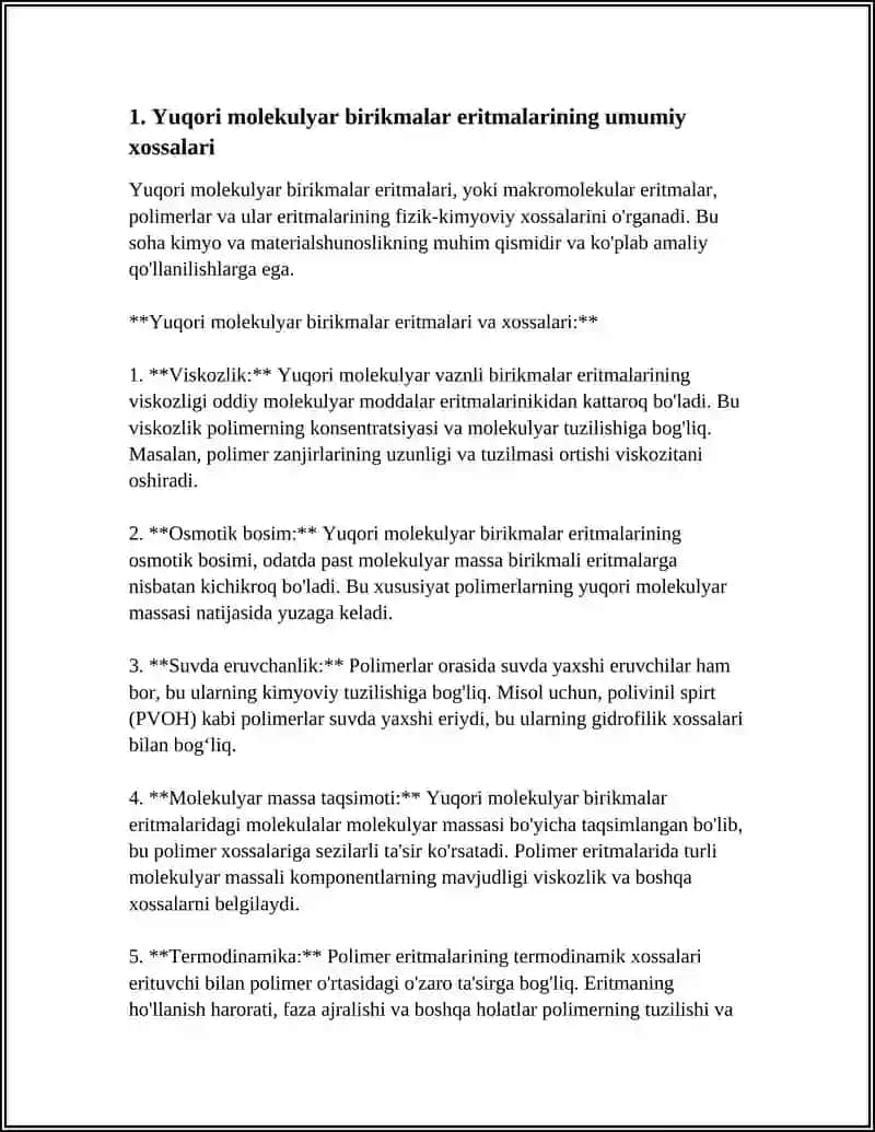 YUQORI MOLEKULYAR BIRIKMALAR ERITMALARANING HOSSALARI.QONNING REOLOGIK HOSSALARI 4