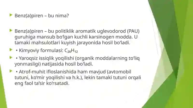 Tamakidagi benzopirenni o'pkada neoplastik jarayonlar rivojlanishidagi ahamiyati 4