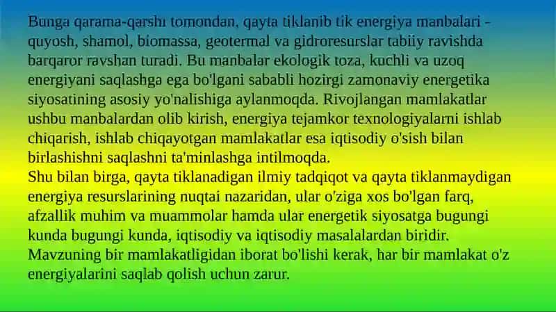 Qayta tiklanadigan va qayta tiklanmaydigan energiya farqi 4