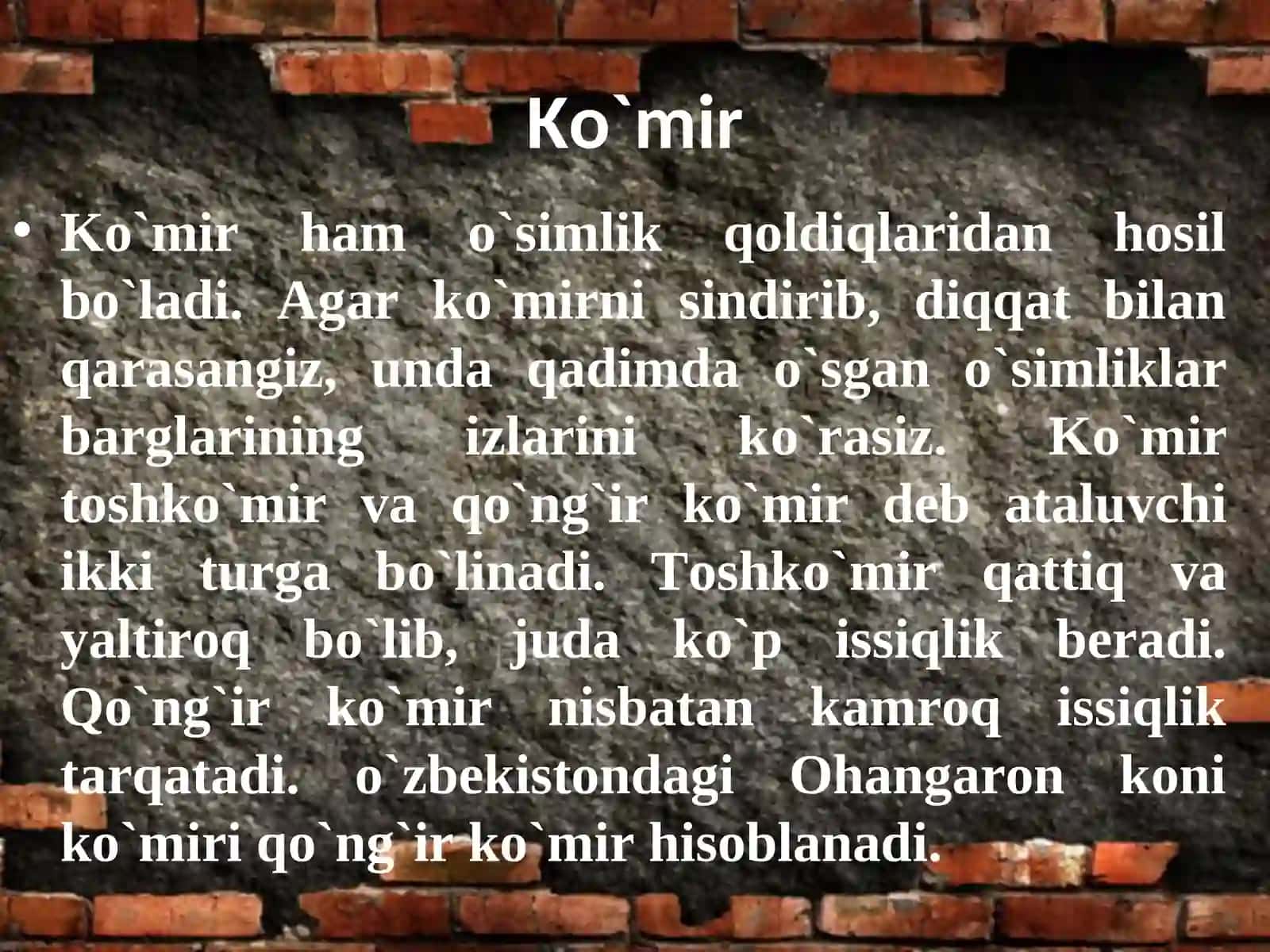 Yer toshqobig`ining asosiy boyliklari 4
