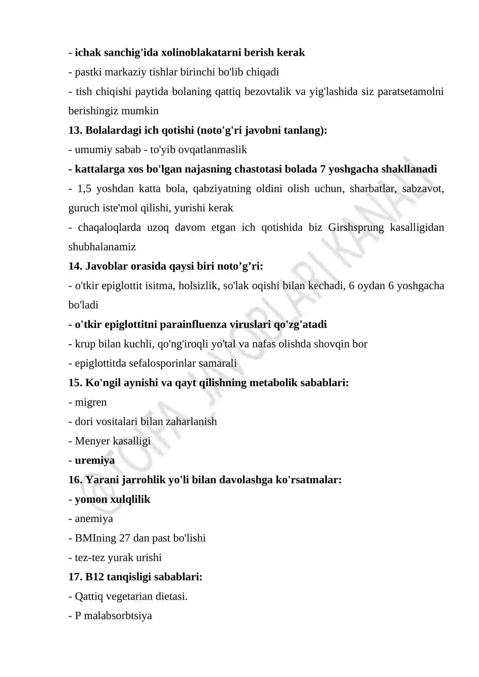 Uash (vrach)larning toifa olish uchun 800 savol javoblari bilan qo'llanma 4