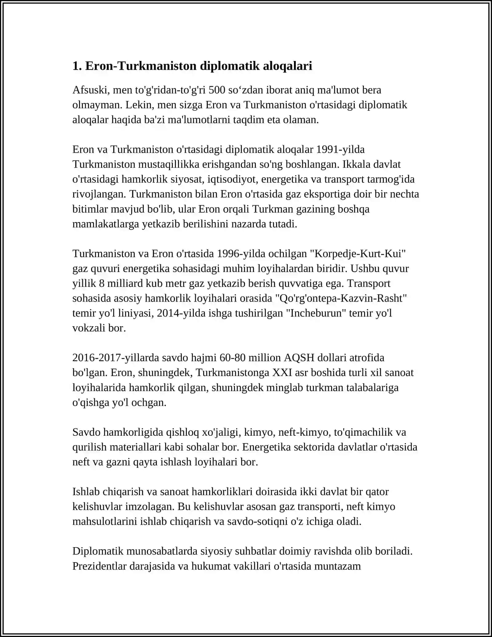 BUGUNGI KUNDA ERON-TURKMANISTON MUNOSABATLARI 4