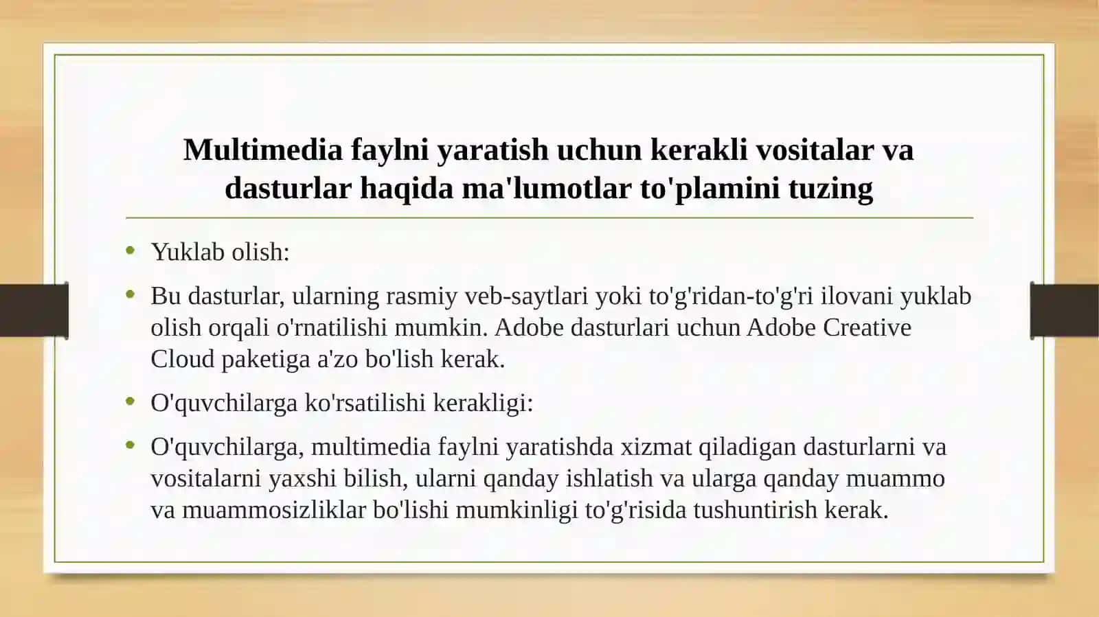 Dars uchun didaktik materialni multimedia fayli shaklida ishlab chiqish 4