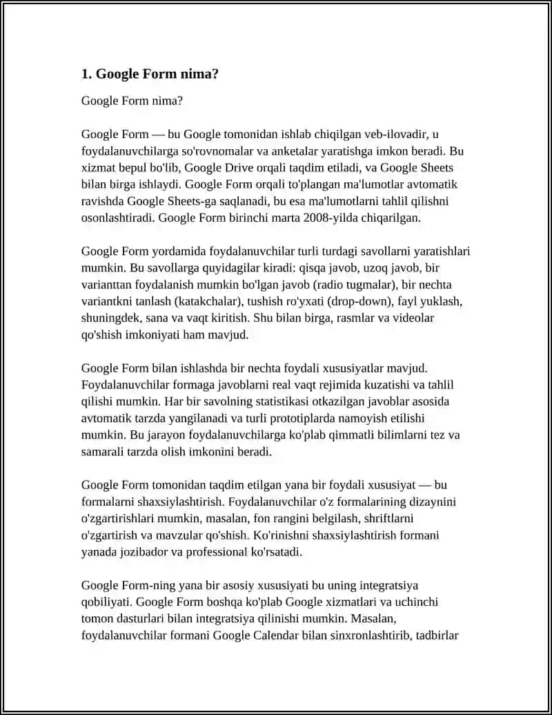 GOOGLE FORM VA GOOGLE PRECENTATION HAQIDA TUSHUNCHA VA UNDAN FOYDALANISH 4