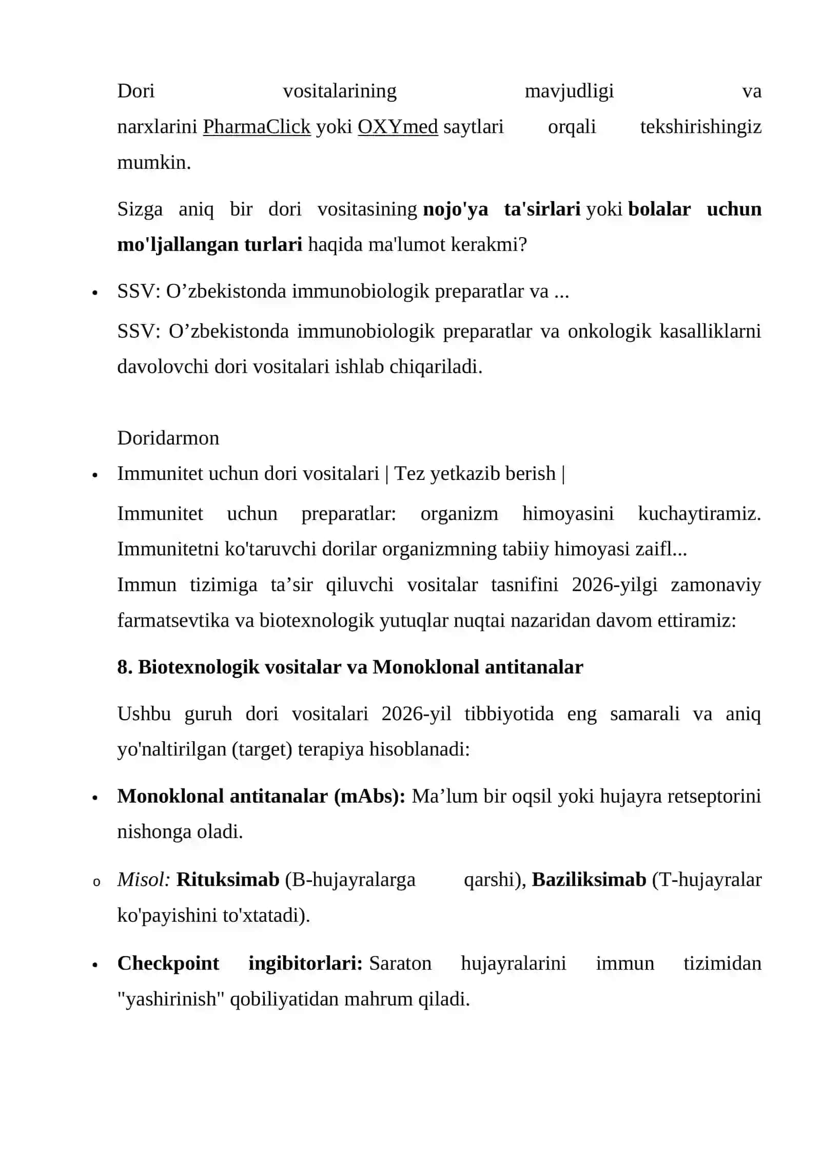 Immun jarayonlarga ta'sir qiluvchi vositalar tasnifi 4