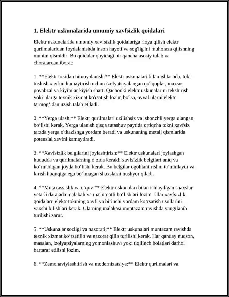 ELEKTR USKUNALARI VA QURILMALARIDA XAVFSIZLIKNI TAʼMINLASH 4