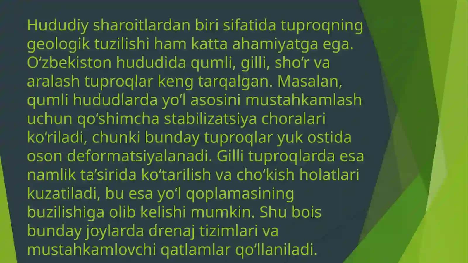 O‘zbekiston Respublikasi hududiy sharoitidan kelib chiqib yo‘l to‘shamasi konstruksiyalarini tanlash tamoyillari 4