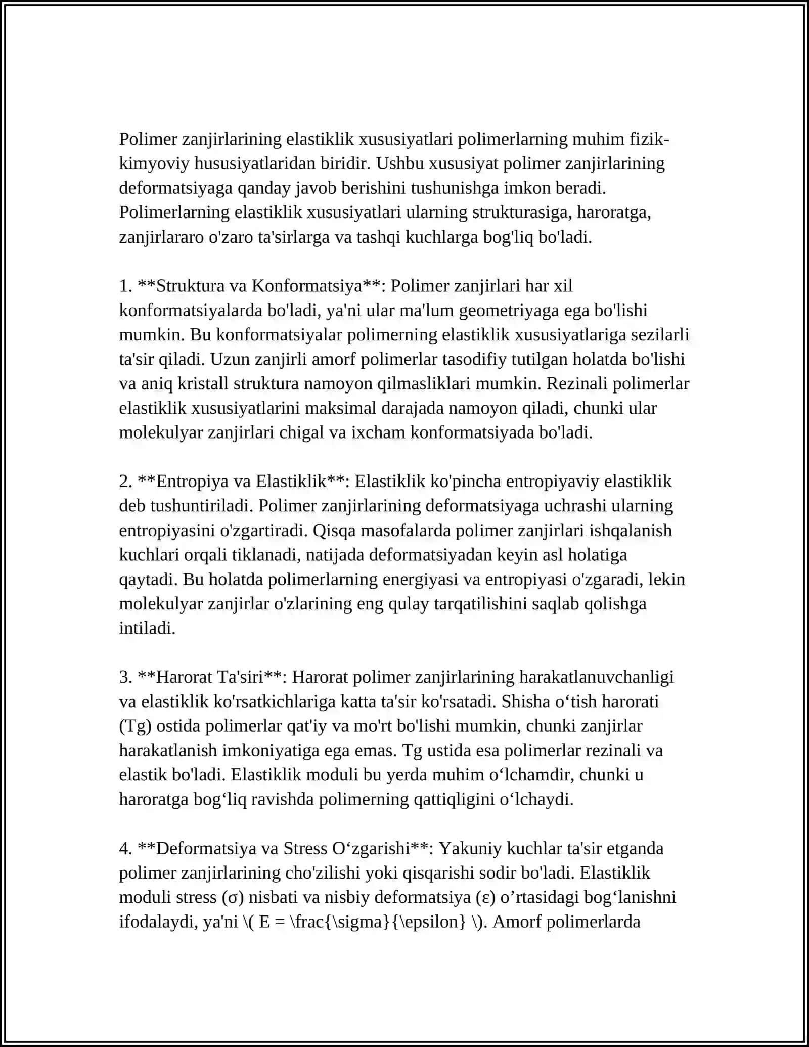 Elastomerlarning molekulyar strukturasi va makroskopik xossalari 4