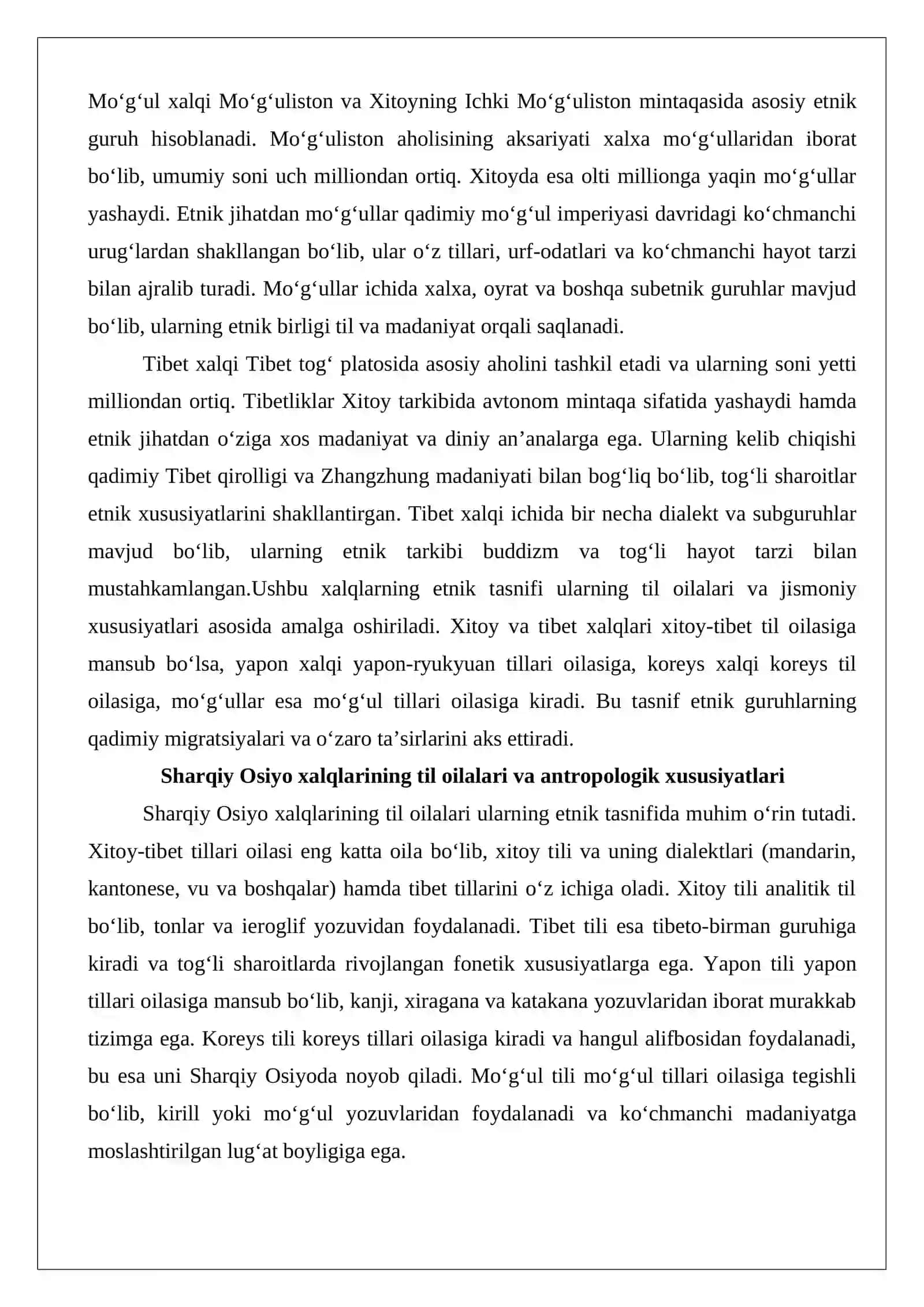 Sharqiy Osiyoda istiqomat qilayotgan xalqlar tasnifi, ularning kelib chiqishi, etnogenezi, urf-odat va an’analari 4