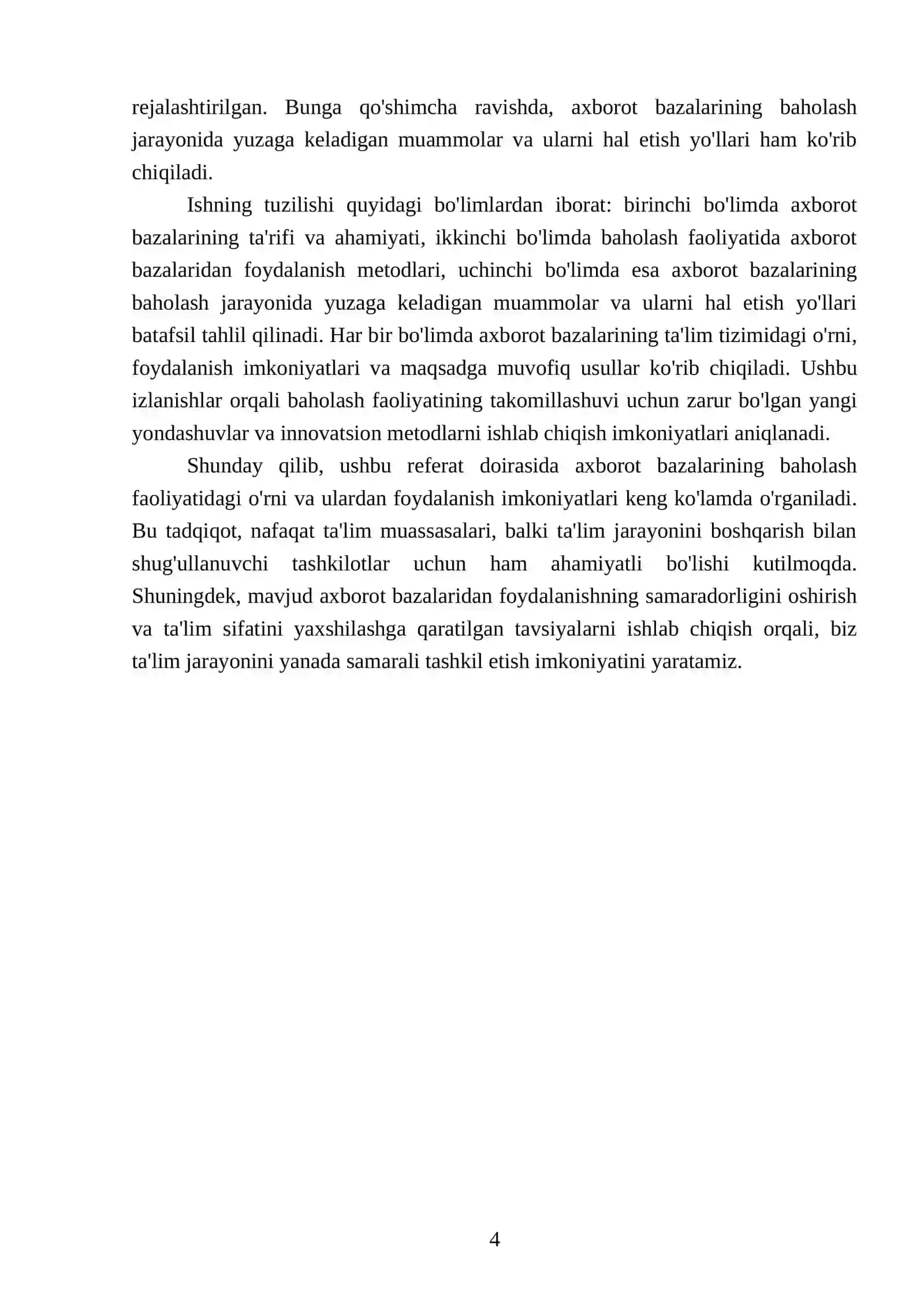 Baholash faoliyatida axborot bazalarining o'rni va ulardan foydalanish imkoniyatlaru 4