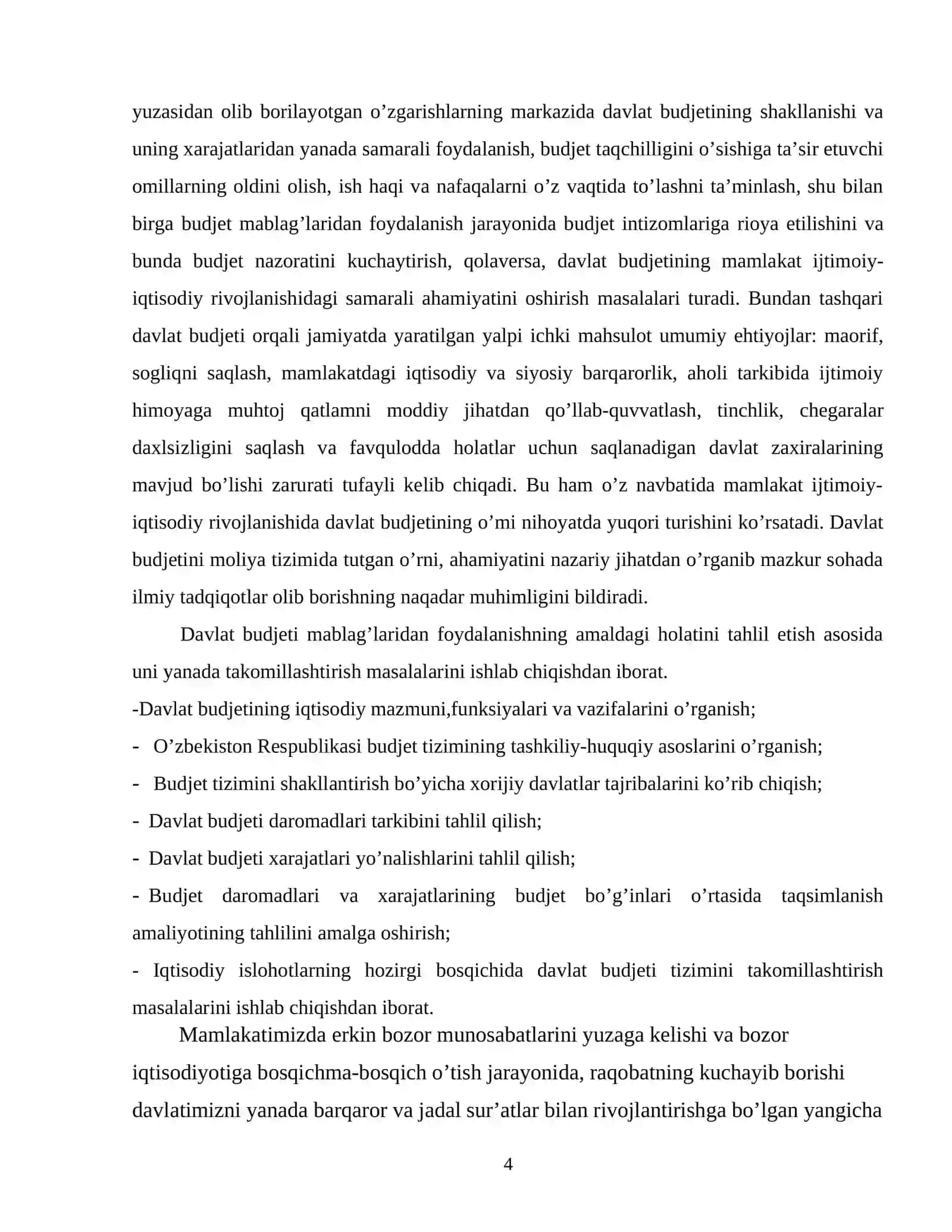 “Davlat byudjetining milliy iqtisodiyot daromadlarini taqsimlash va qayta taqsimlashdagi roli” KURS ISHI 4