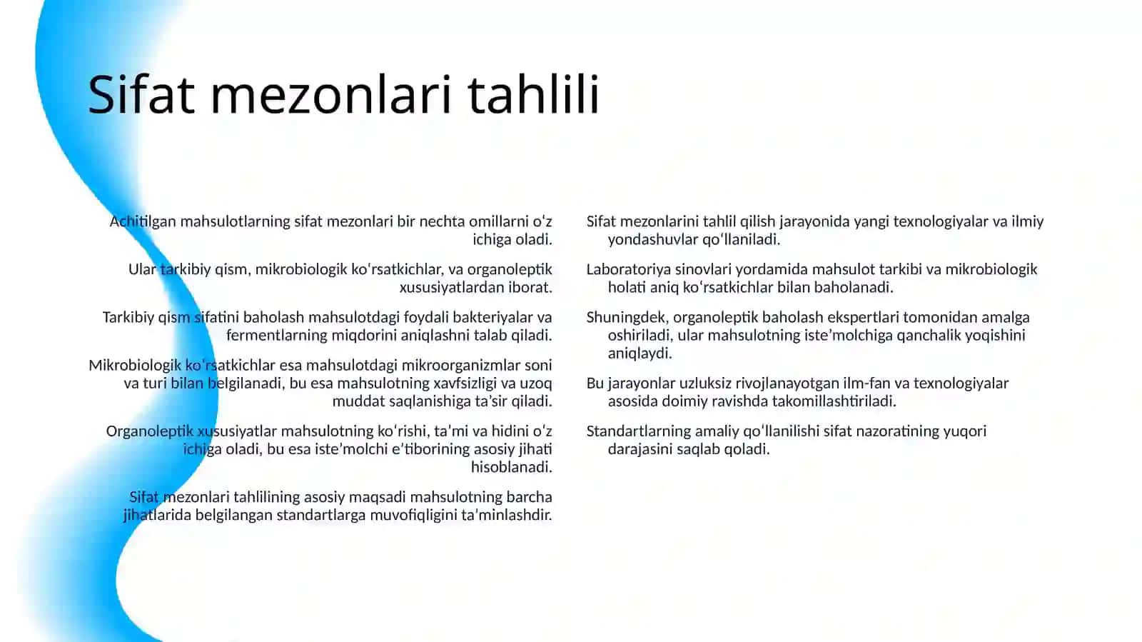 ACHITILGAN MAHSULOTLAR SIFATIGA QO‘YILGAN STANDART TALABLAR 4