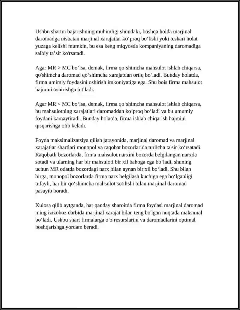 FIRMA NAZARIYASI: MAHSULOT TANLOVI VA DAROMADNI MAKSIMALLASHTIRISH 4