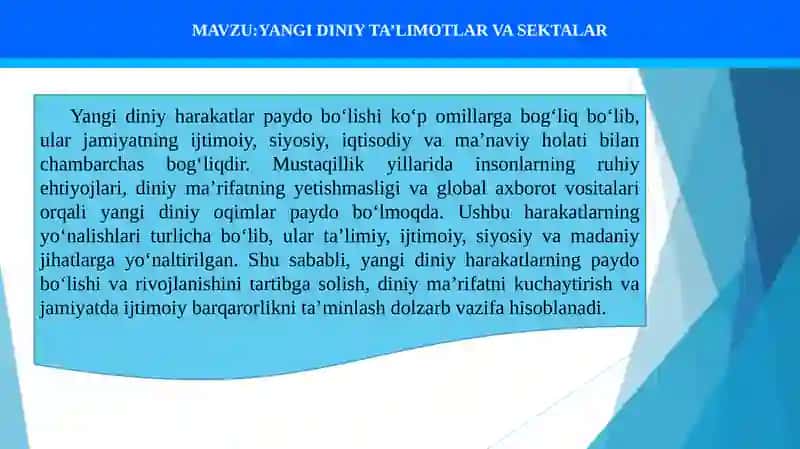 YANGI DINIY TA’LIMOTLAR VA SEKTALAR 4