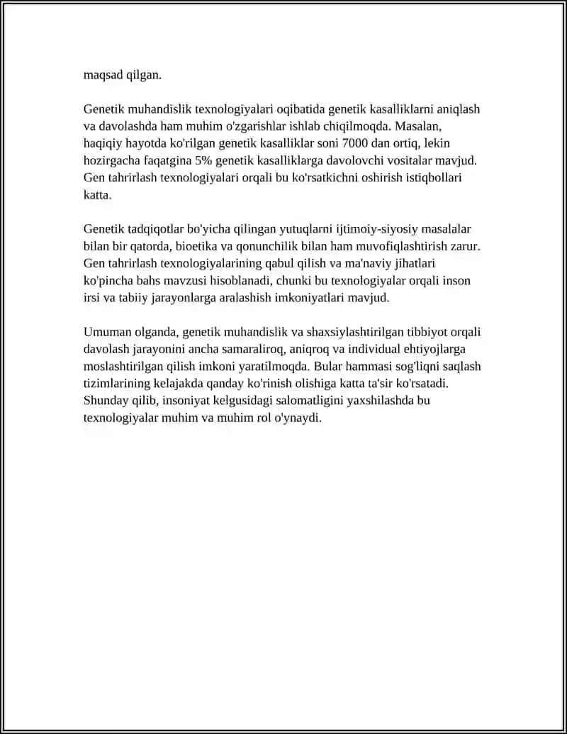 BIOTEXNALOGIYALARNING RIVOJLANISH ISTIQBOLLARI VA INSON SALOMATLIGINI SAQLASHDAGI OʻRNI 4