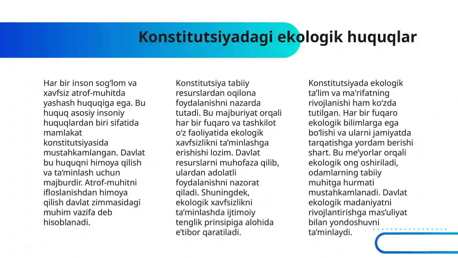 INSON EKOLOGIK HUQUQ VA MAJBURIYATLARINING KONSTITUTSIYAVIY HUQUQIY ASOSLARI 4