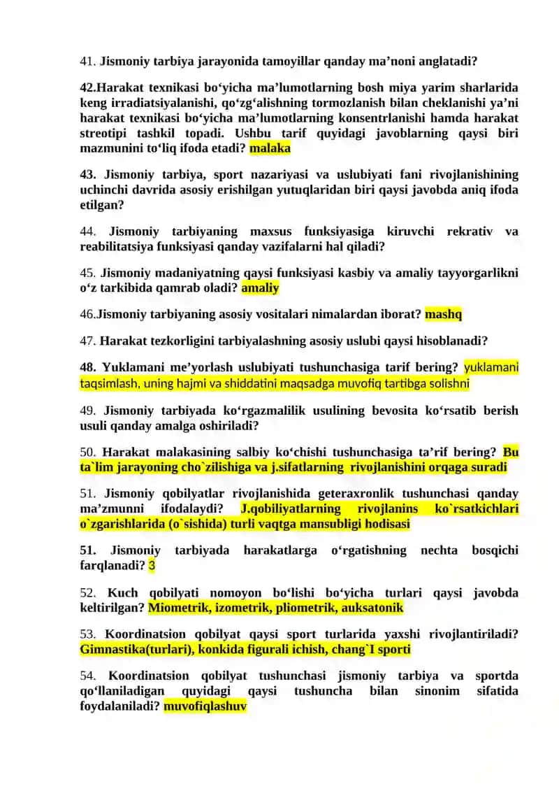 JISMONIY TARBIYA NAZARIYASI VA USLUBIYATI FANIDAN YAKUNIY NAZORAT SAVOLLARI 4