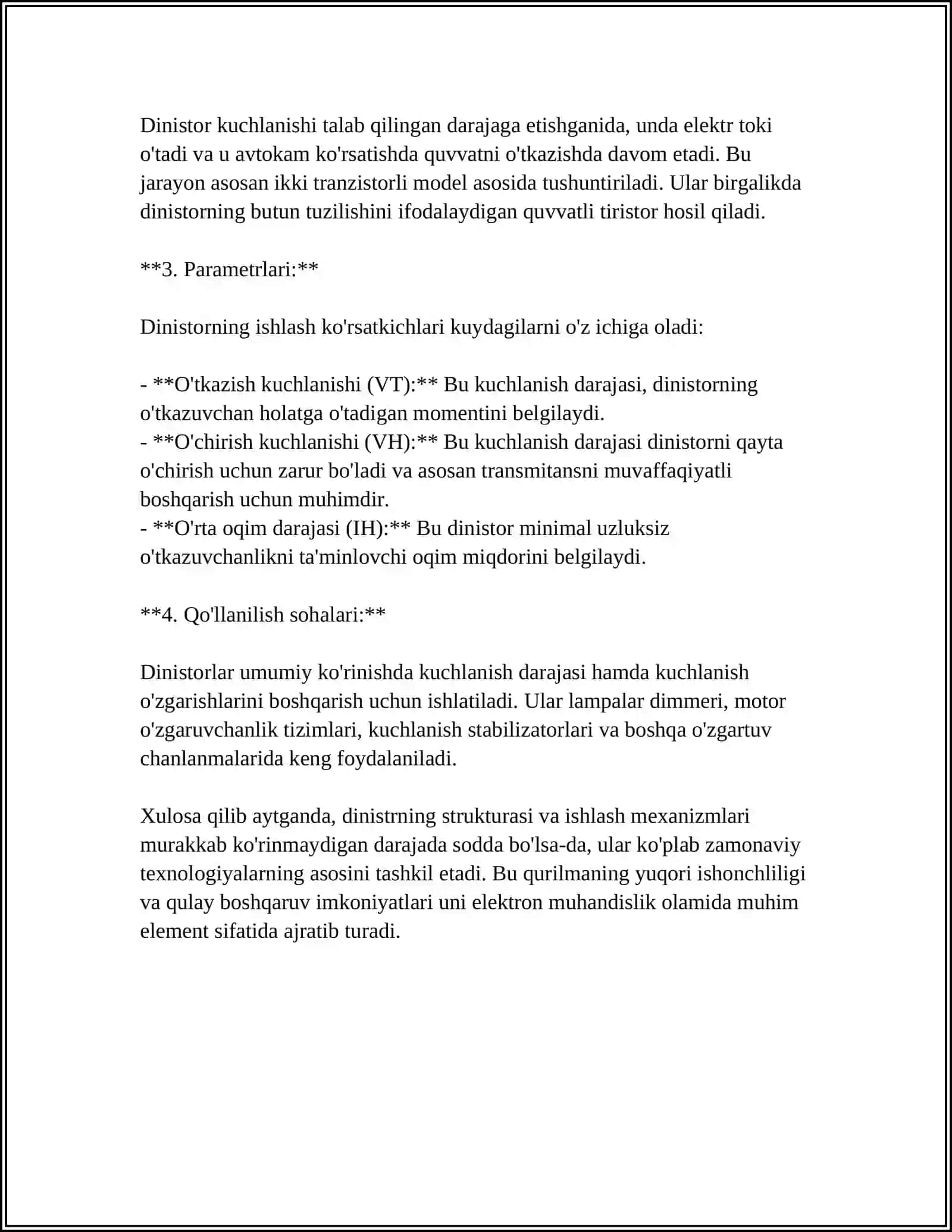 DINISTOR TUZILMASI VA ISHLASH MEXANIZMI. TIRISTOR TUZILMASI VA ISHLASH MEXANIZMI. TIRISTOR - TRANZISTORLI EKVIVALENT SXEMASI 4