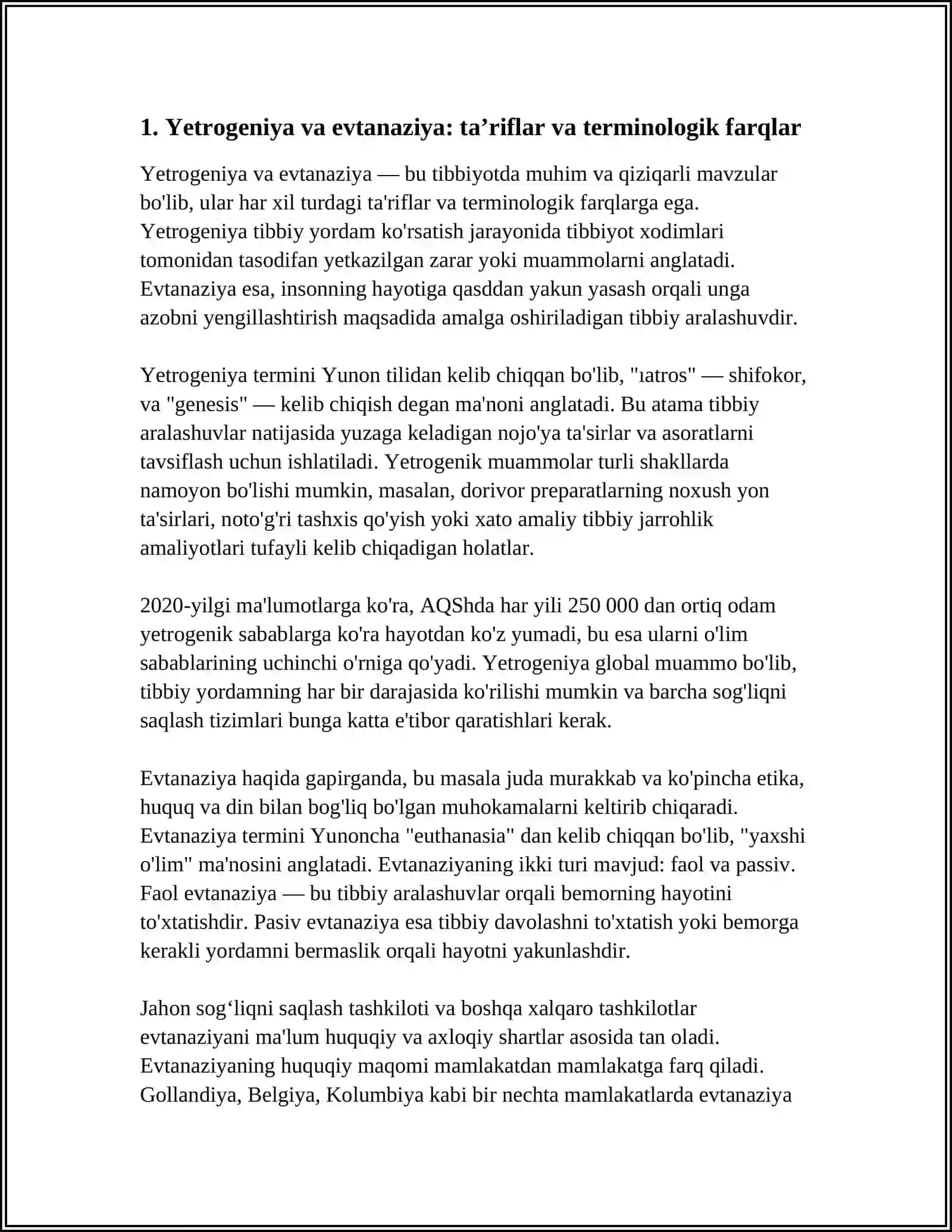 HOZIRGI ZAMONDA TIBBIYOTIDA YETROGENIYA EVTANAZIYA MUAMMOLARI 4