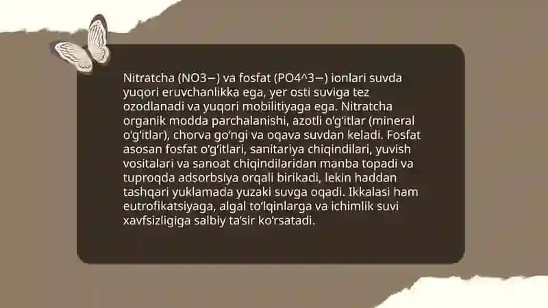 Tuproq va suvning ifloslanishida ion bogʻlanishning birikmalarining aniqlab ulardan tozalash ğoyasini yaratish 4