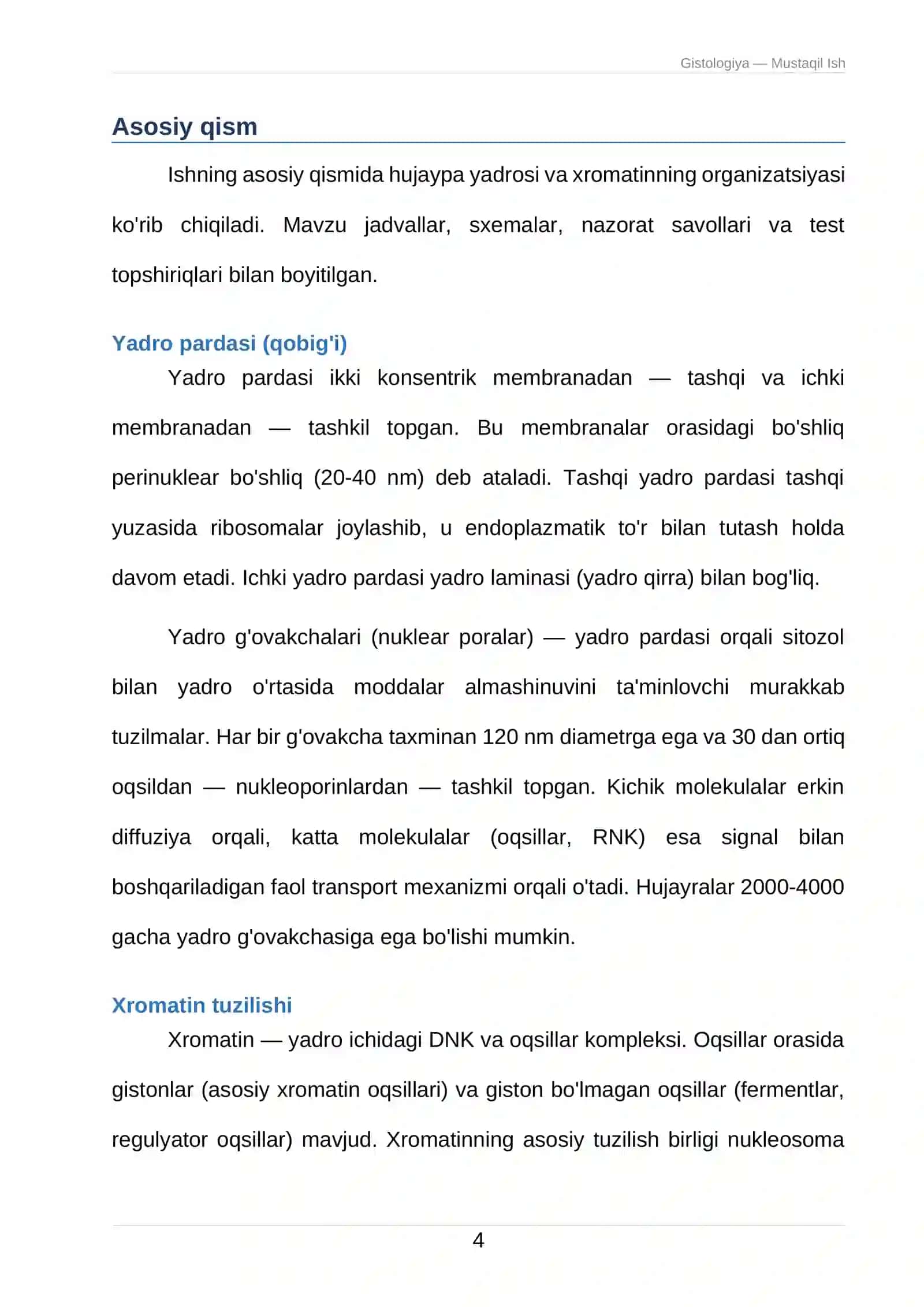Gistologiya — Mustaqil Ish 4