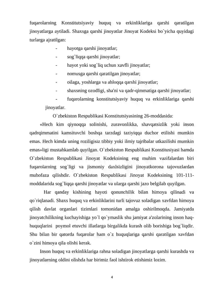O'zbekiston Respublikasi fuqarolarining shaxsiy huquq va erkinliklari 4