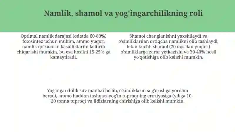 Ochiq yerlarda sabzavot yetishtirishning iqlimiy shart sharoitlari 4