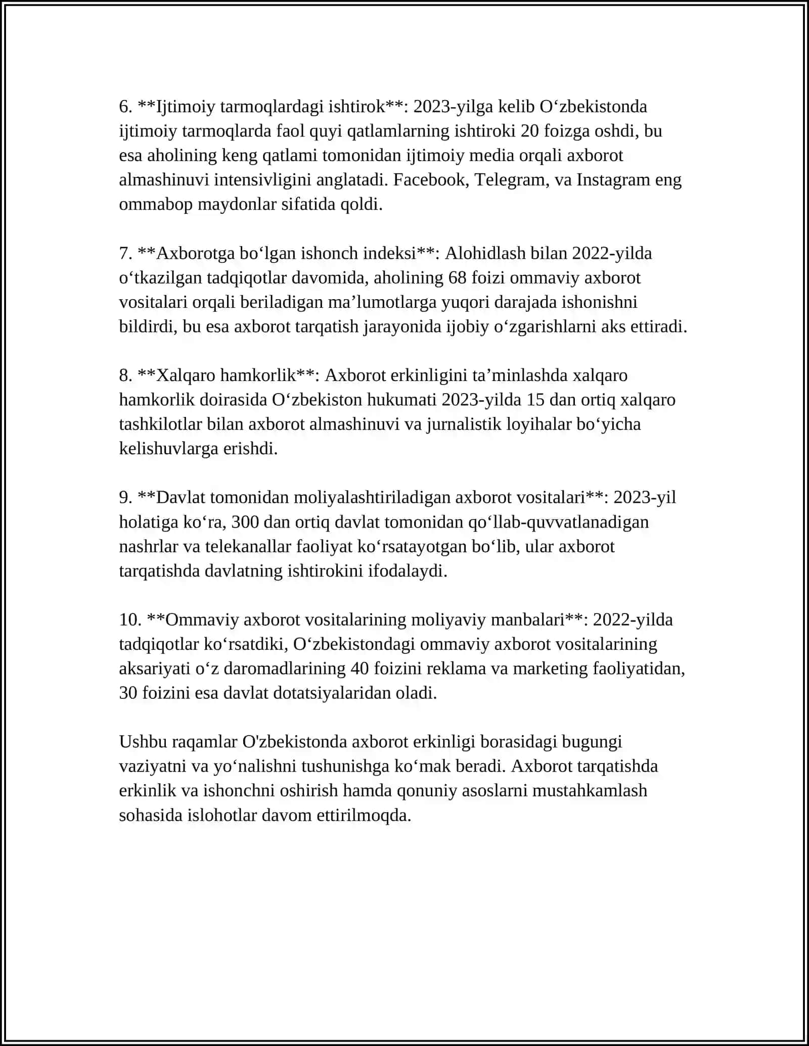 Oʻzbekistonda Ommaviy Axborot Vositalarining Faoliyati 2024-2025 4