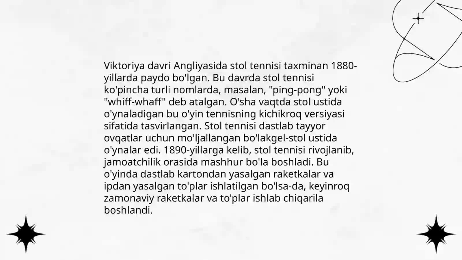 Stol tennisi oʻyinining kelib chiqishi va rivojlanish tarixi 4