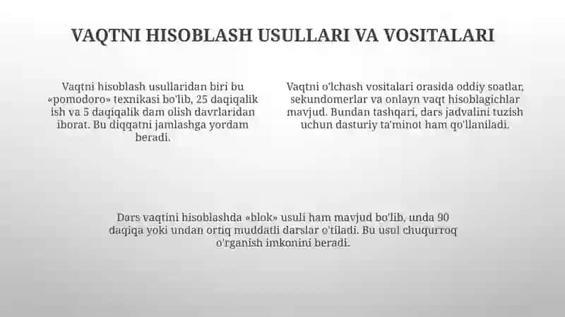 Dars zichligi va xronometraj utkazish usullari 4