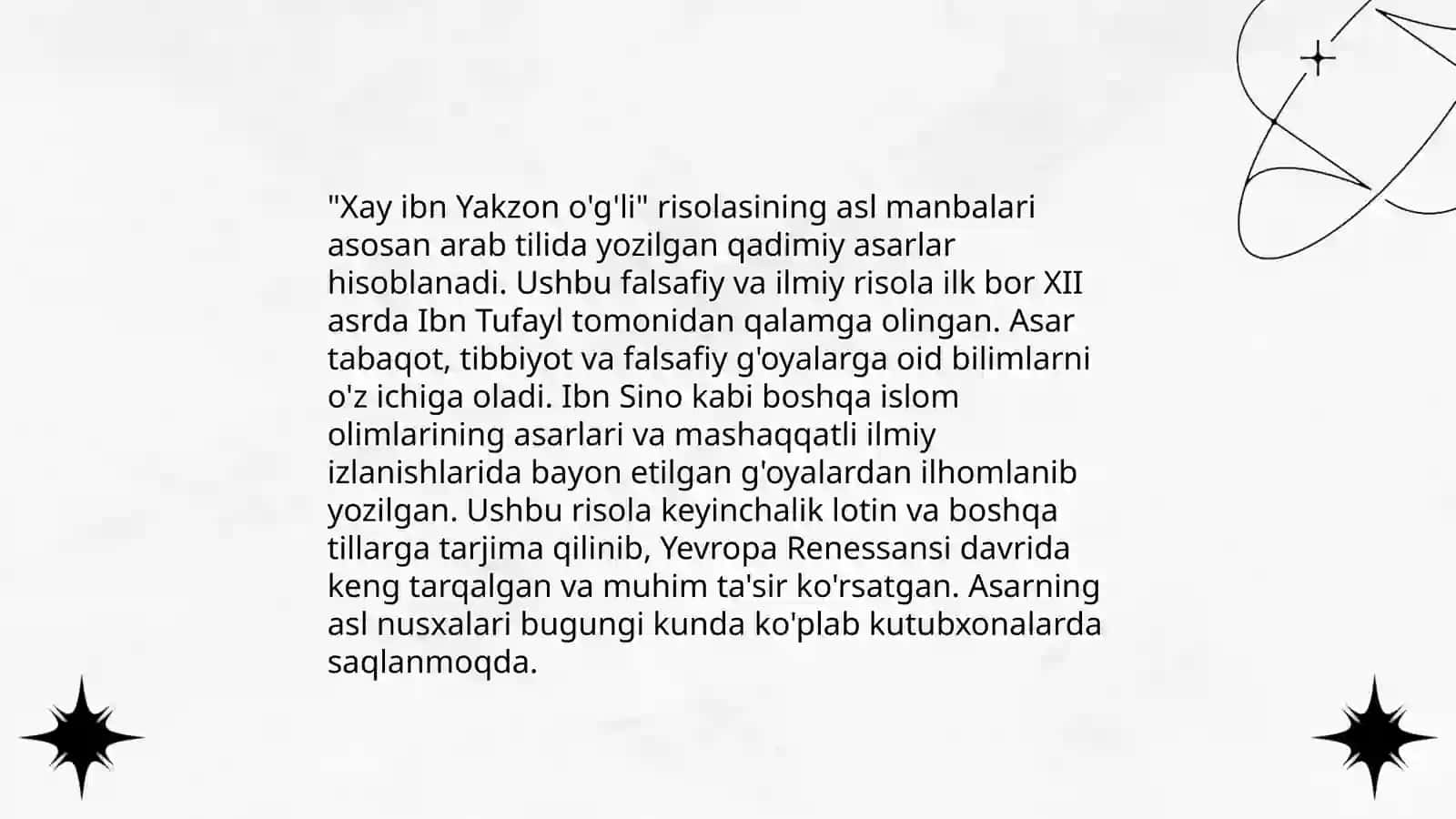 Ibn Tufayl va Ibn Sinoning "Xay ibn Yakzon o'g'li" risolasini qiysiy tahlil etish 4