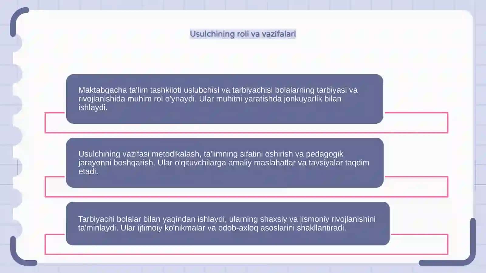 Maktabgacha talim tashkiloti uslubchisi va tarbiyachisining ish faoliyati 4