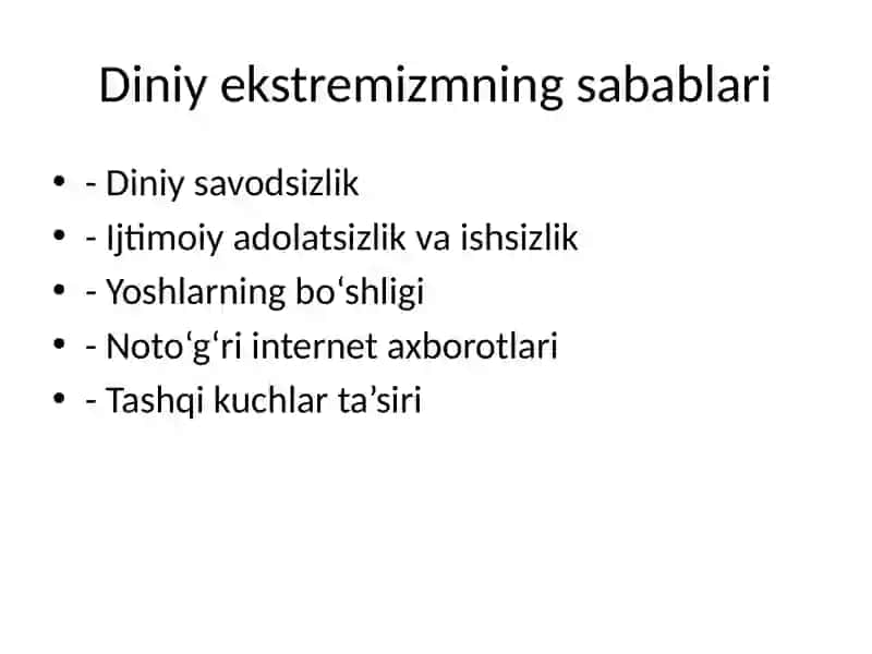 DINIY EKSTREMIZM: MAZMUNI, SABABLARI VA OLDINI OLISH YO‘LLARI 4