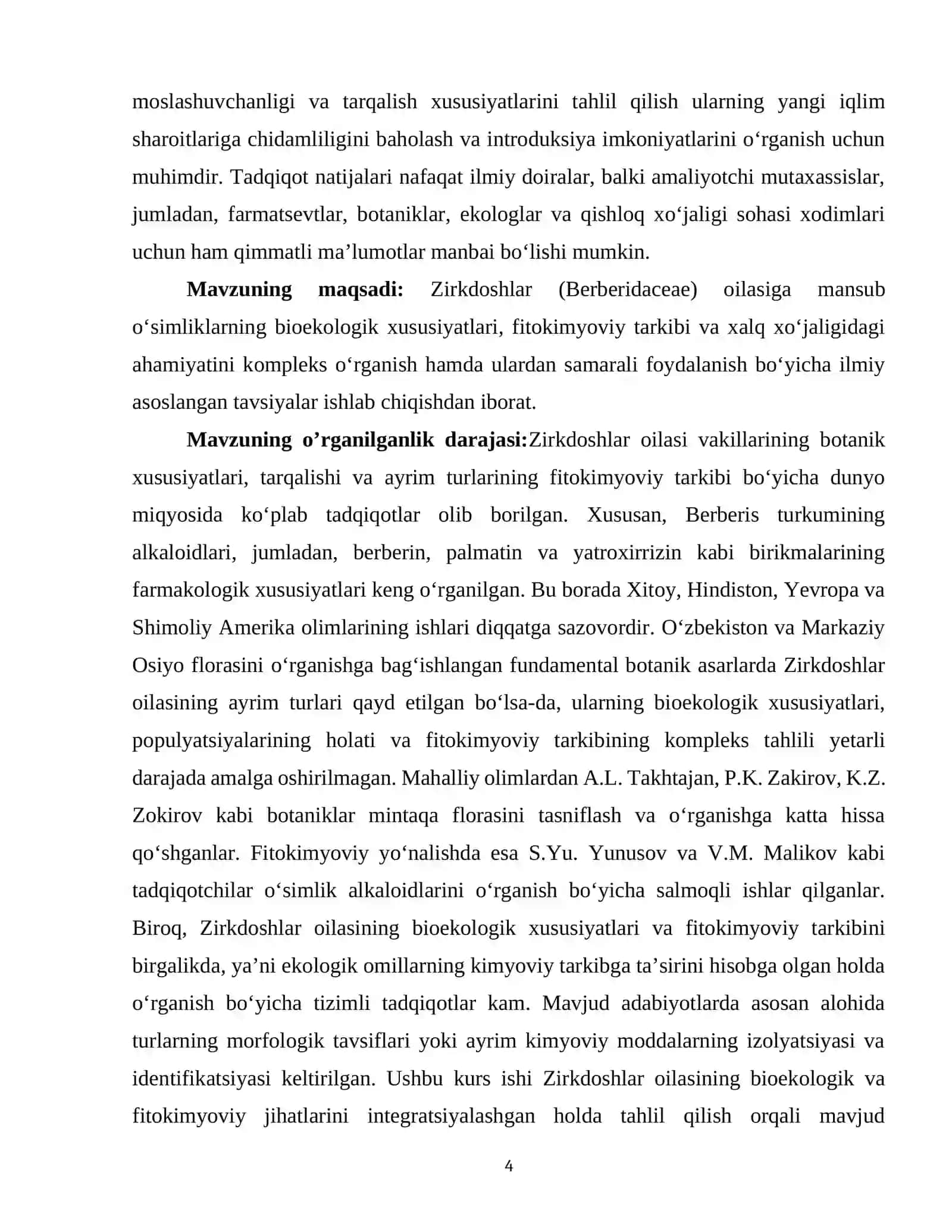 ZIRKDOSHLAR (BERBERIDACEAE) OILASINING BIOEKOLOGIK XUSUSIYATLARI, FITOKIMYOVIY TARKIBI VA XALQ XO‘JALIGIDAGI AHAMIYATI 4