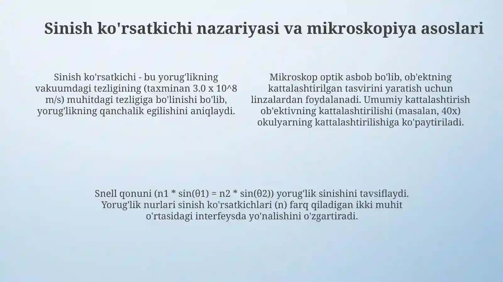 Shishaning nursindirish koeffitsiyenti mikroskopyordamida aniqlash 4