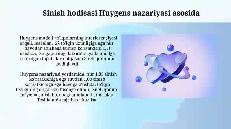 Sinish qonunini Nyuton va Gyuygens nazariyalari boʻyicha xisoblash 4